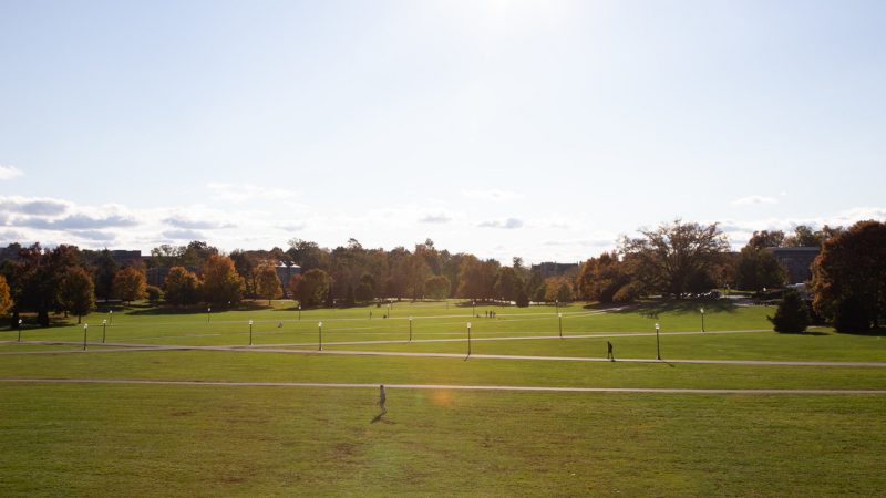 A photo of the Drillfield from a distance on a bright, beautiful day.