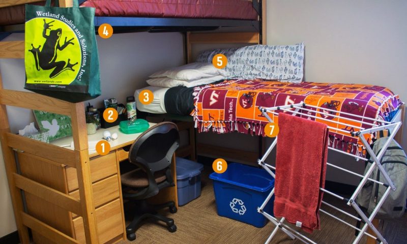 An example of a "green" residence hall room at Virginia Tech. Image provided by the Office of Sustainability internship program.
